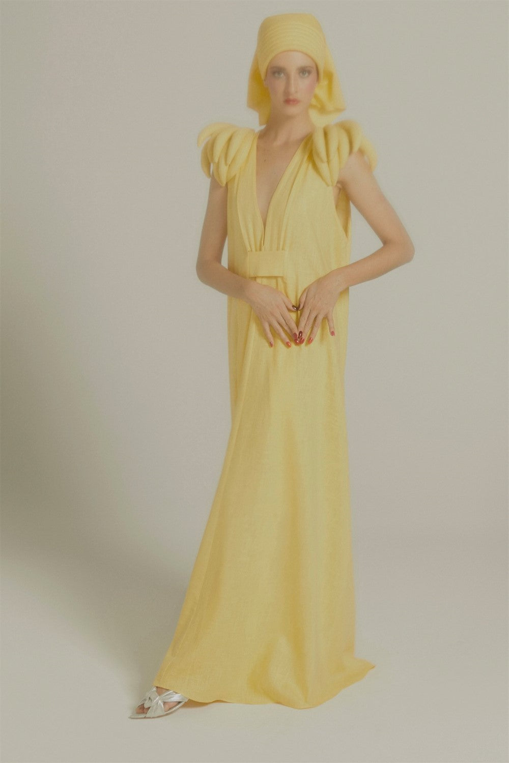 Banana Long Dress with Bananas Detail Front
