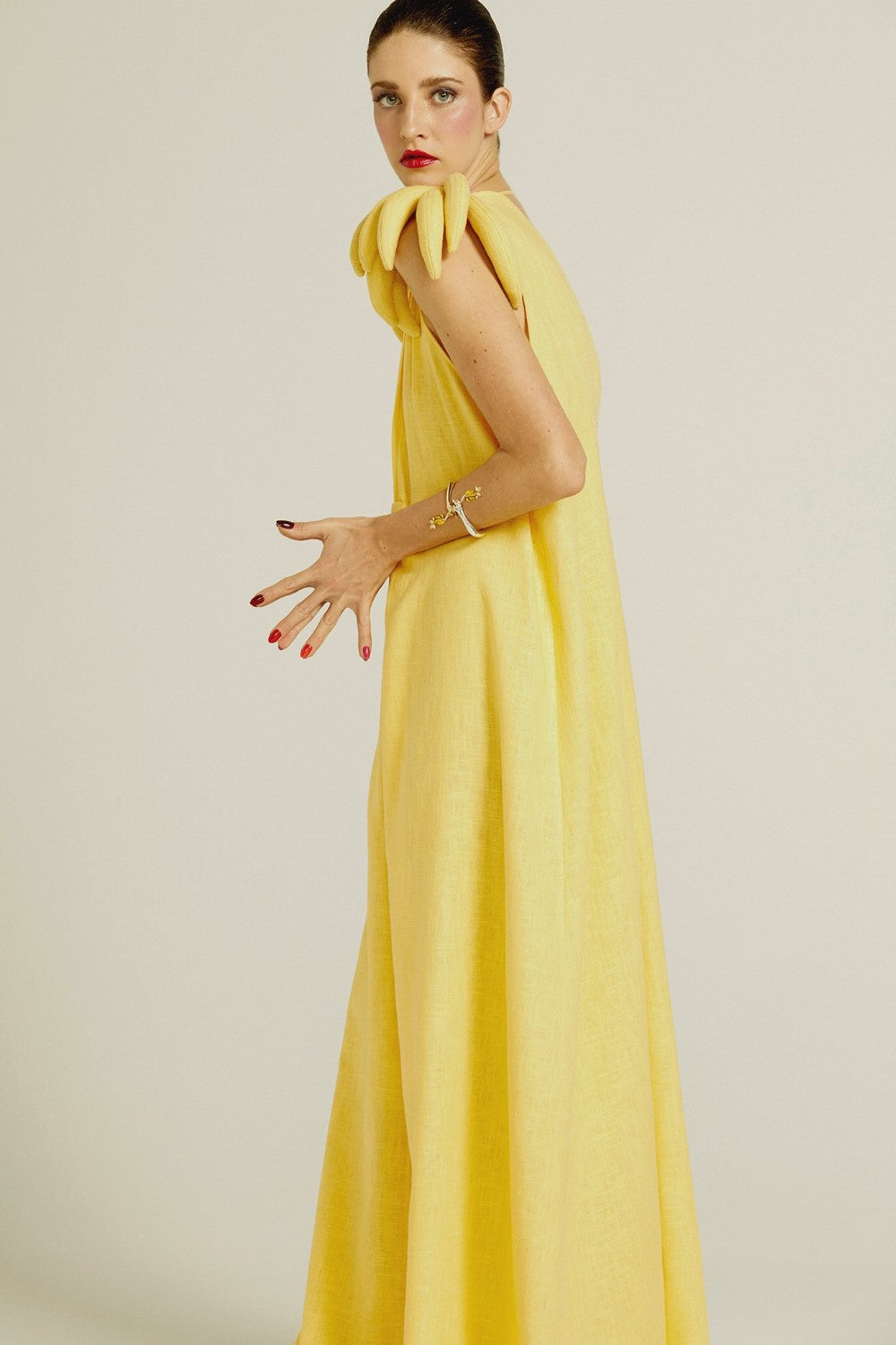 Banana Long Dress with Bananas Detail Side
