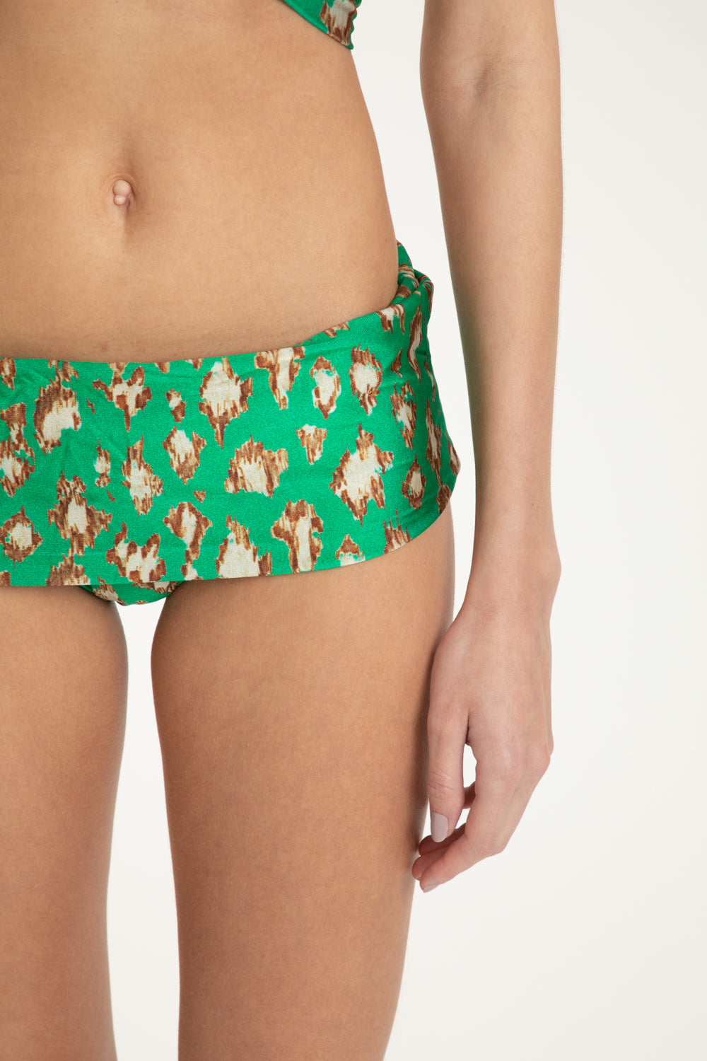 Brush Leopard Print Green Wraparound Bikini Bottom Detail