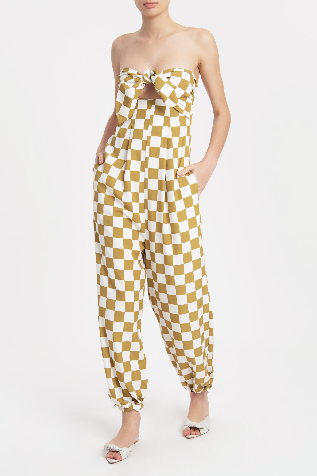 Carre Vintage Strapless Jumpsuit With Knot Front