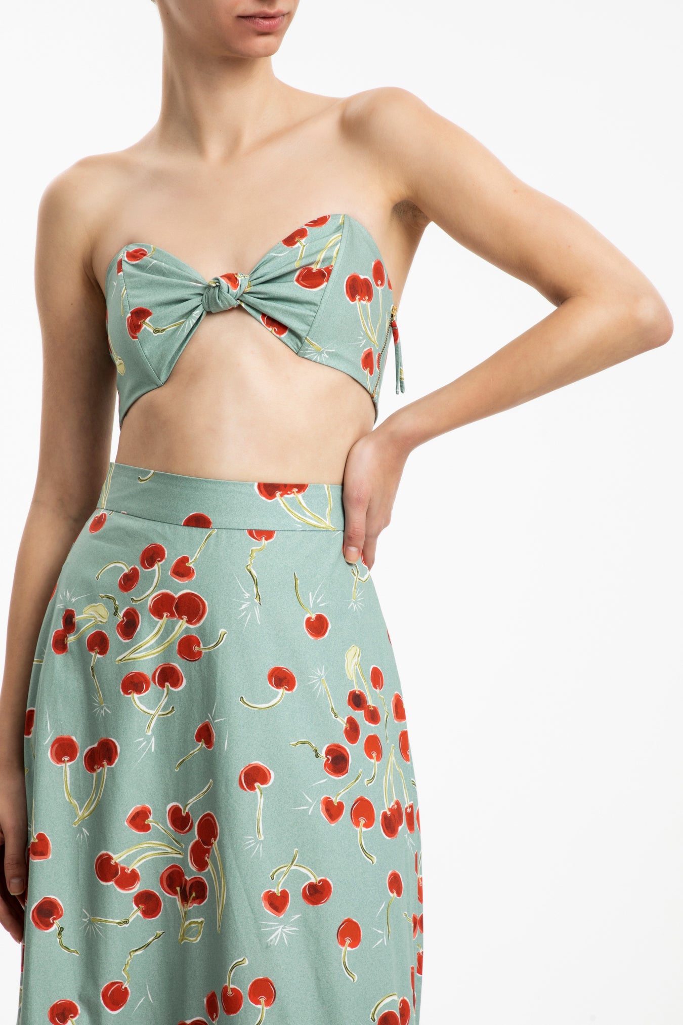 Cherry Bomb Blue Strapless Top Detail