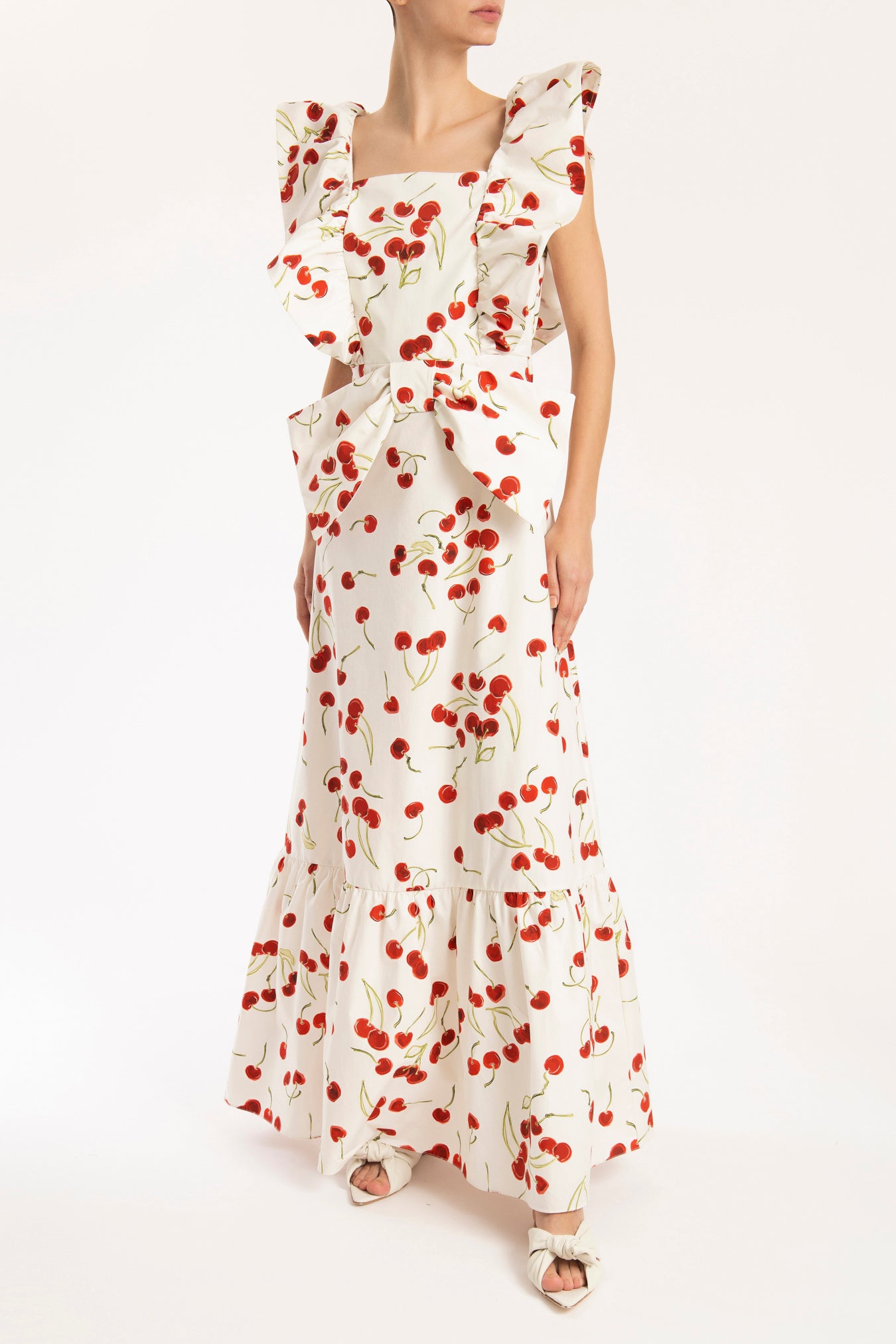 Cherry Bomb Off White Ruffled Long Dress Front