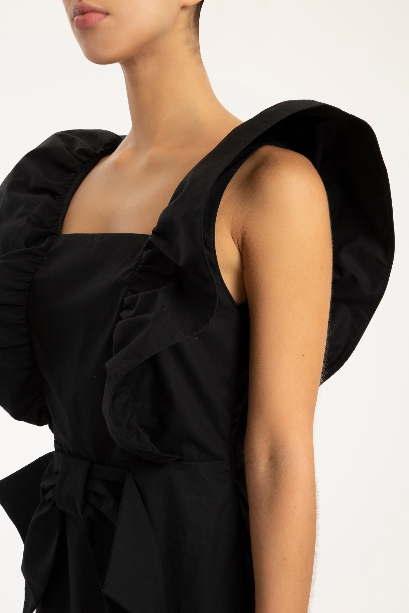 Cherry Bomb Solid Ruffled Long Dress Detail