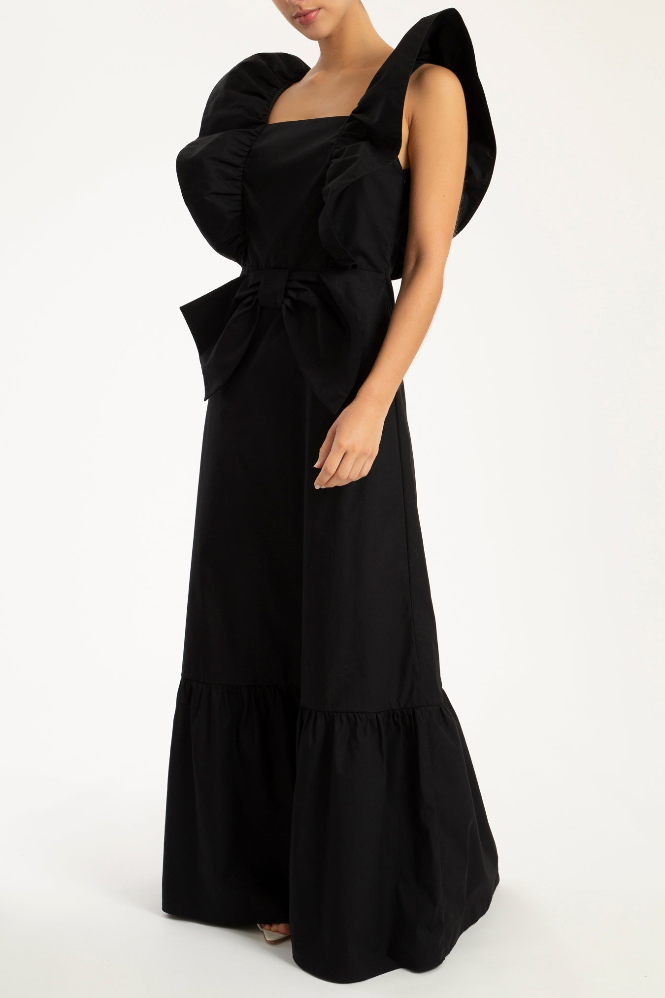 Cherry Bomb Solid Ruffled Long Dress Front 2