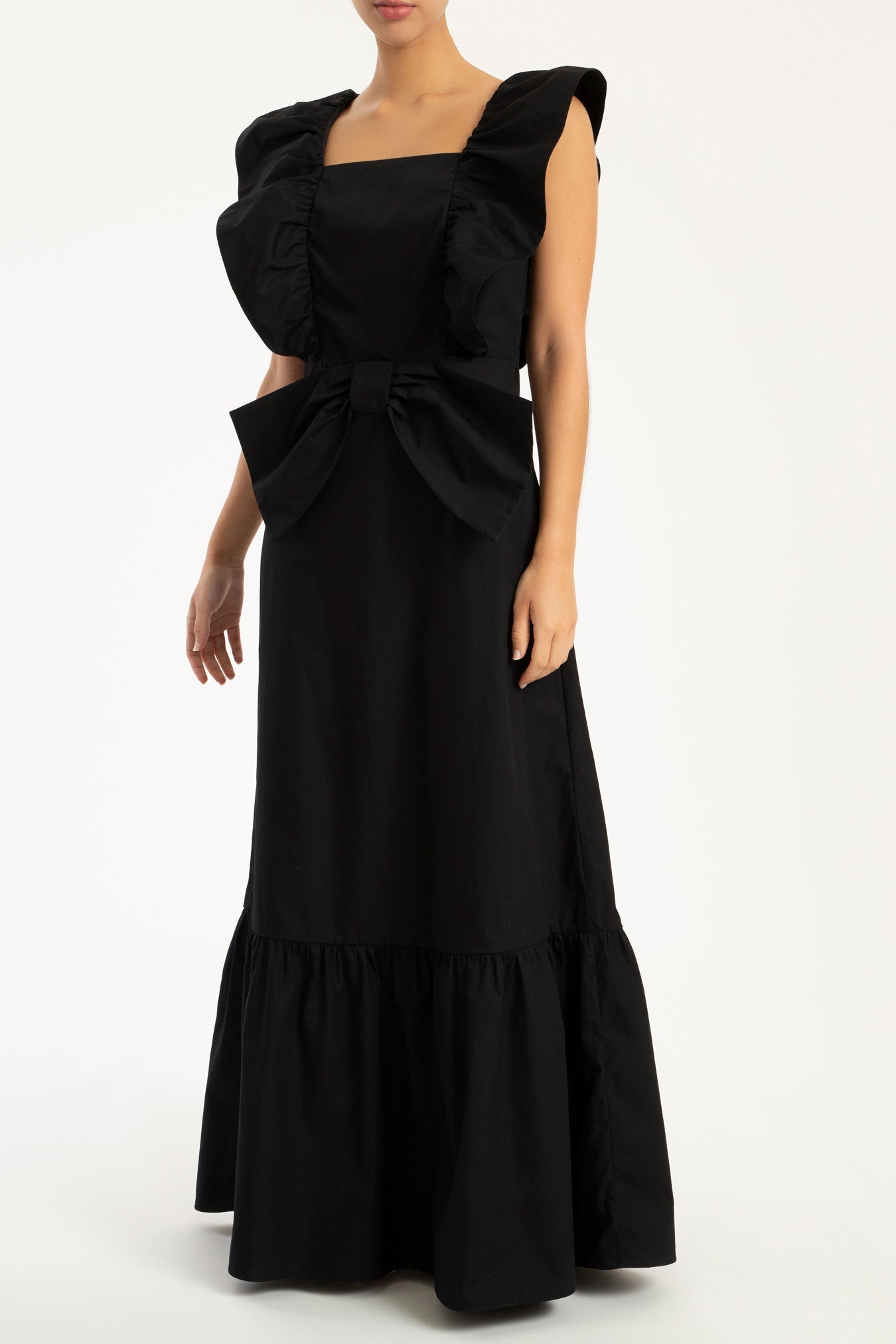 Cherry Bomb Solid Ruffled Long Dress Front