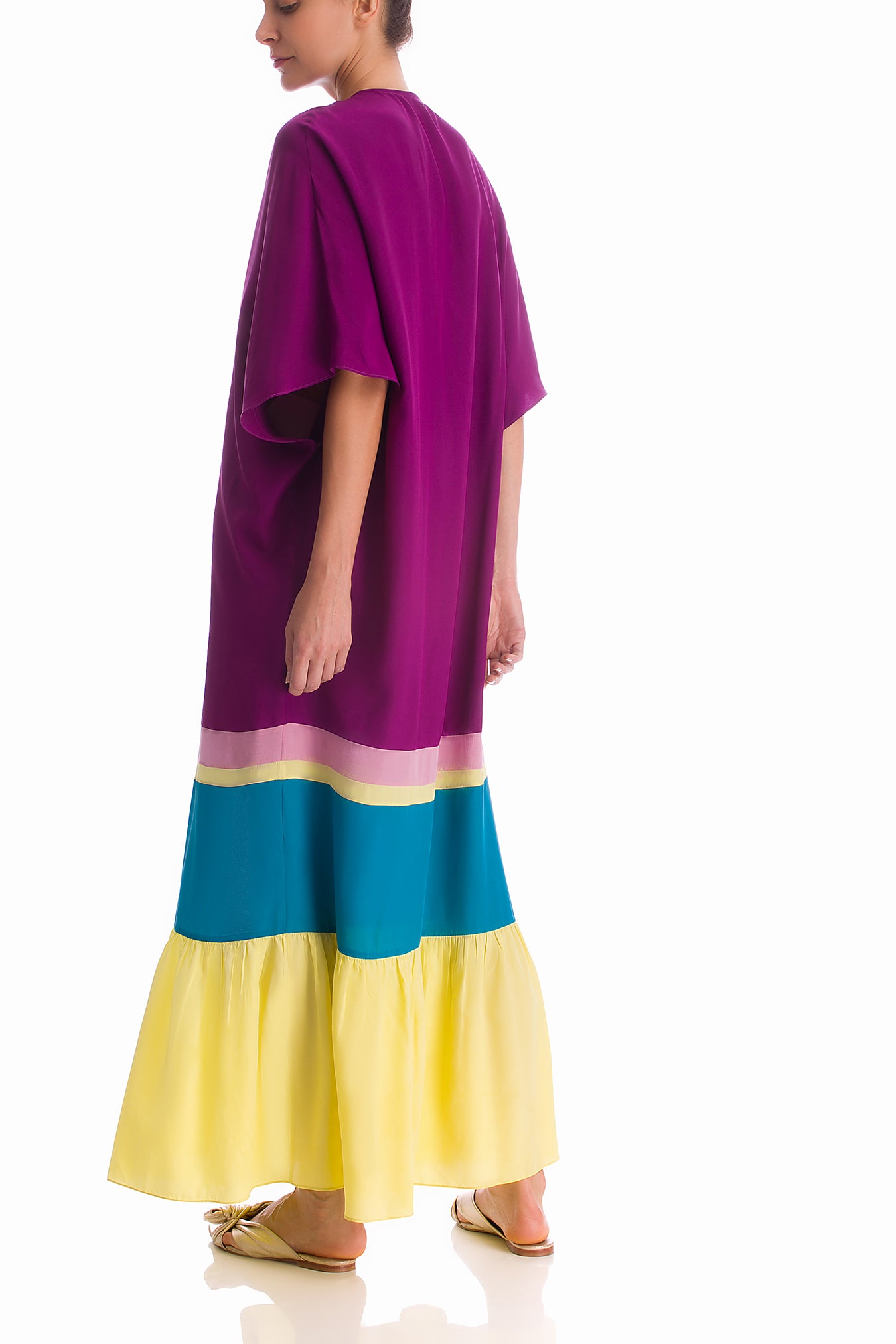 Colorful Flowers Long Kaftan Back