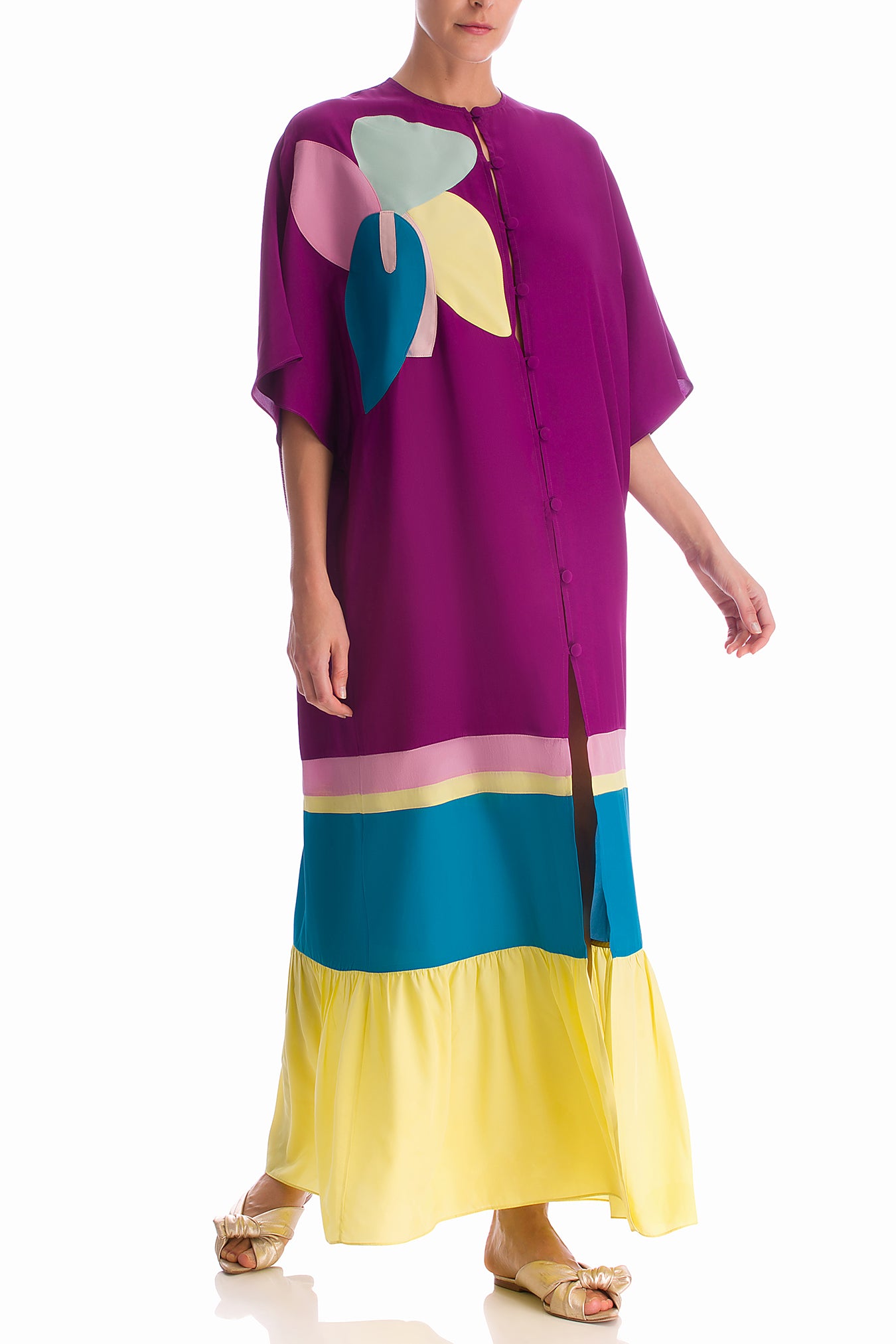 Colorful Flowers Long Kaftan Front