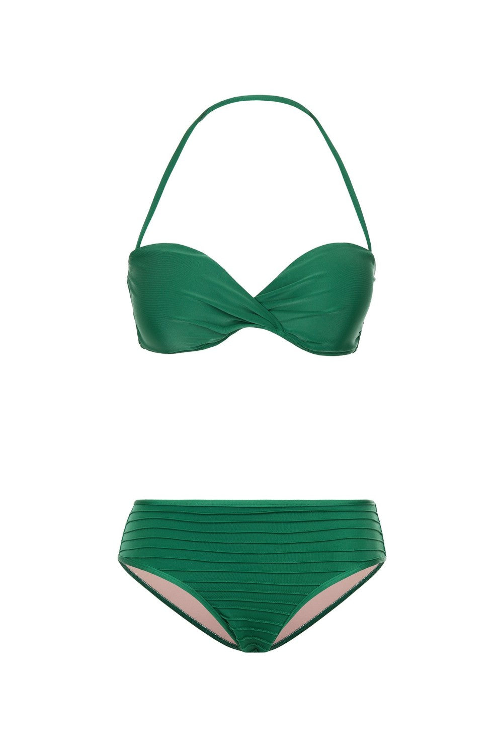 The solid plisse bikini briefs offer good coverage, while the bandeau top minimizes tan lines – it also offers an extra adjustable strap for your comfort fit