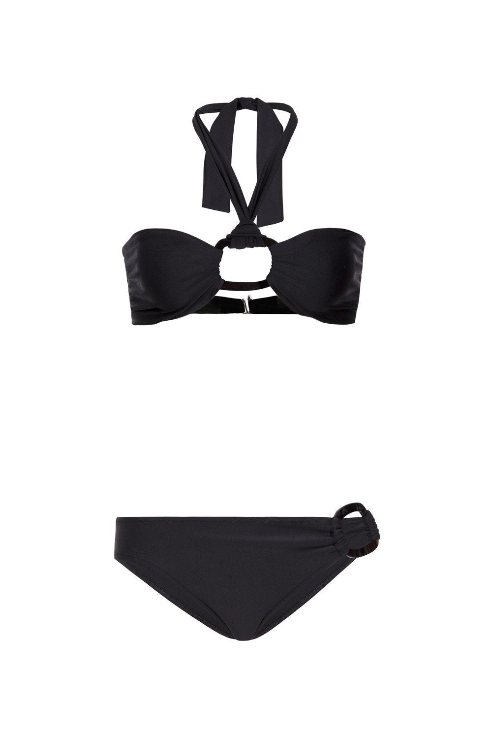 Solid Bandeau Bikini With Hoop