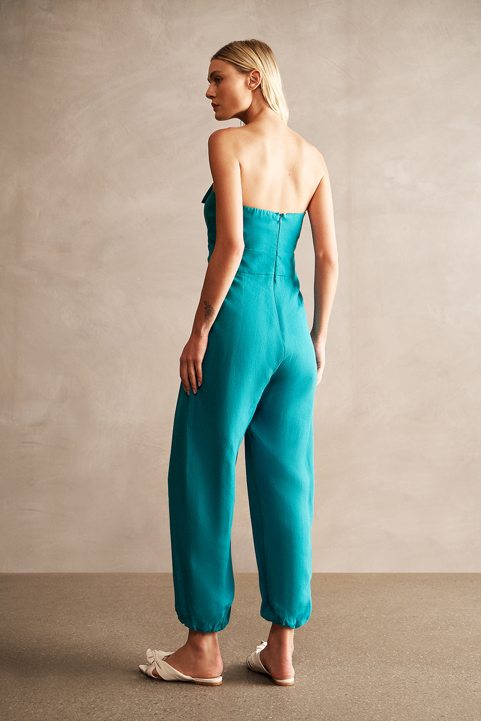 Lipstick Solid Strapless Jumpsuit Back