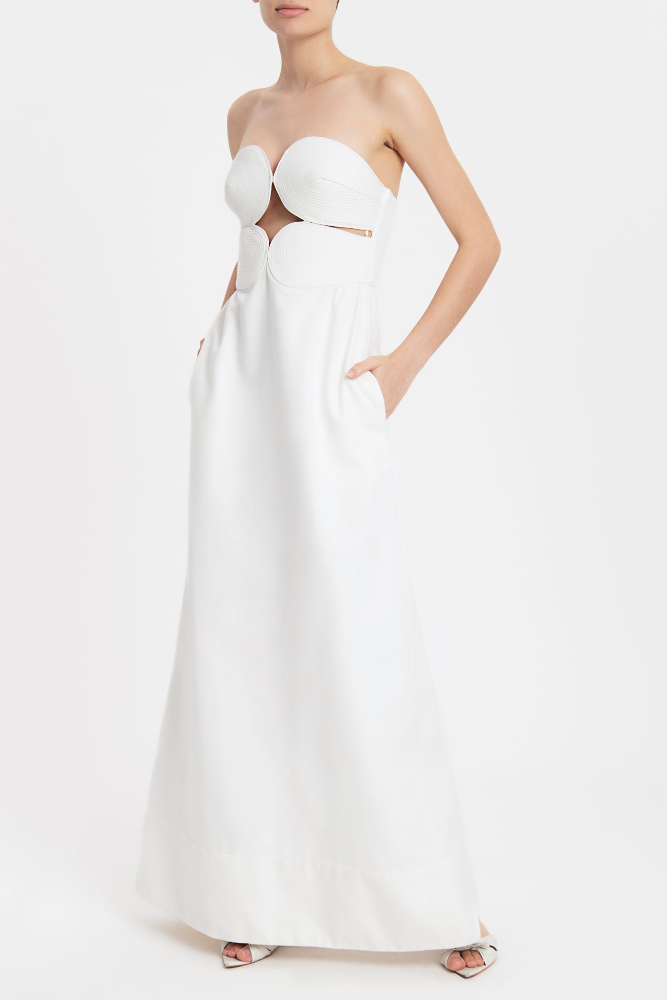 Matelasse Strapless Long Dress Off White Front