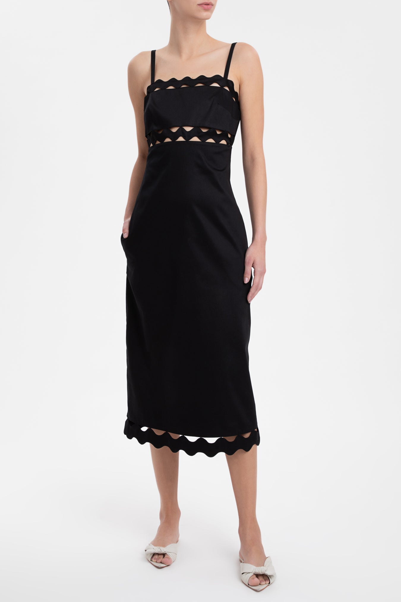 Moves Black Midi Dress With Straps Front
