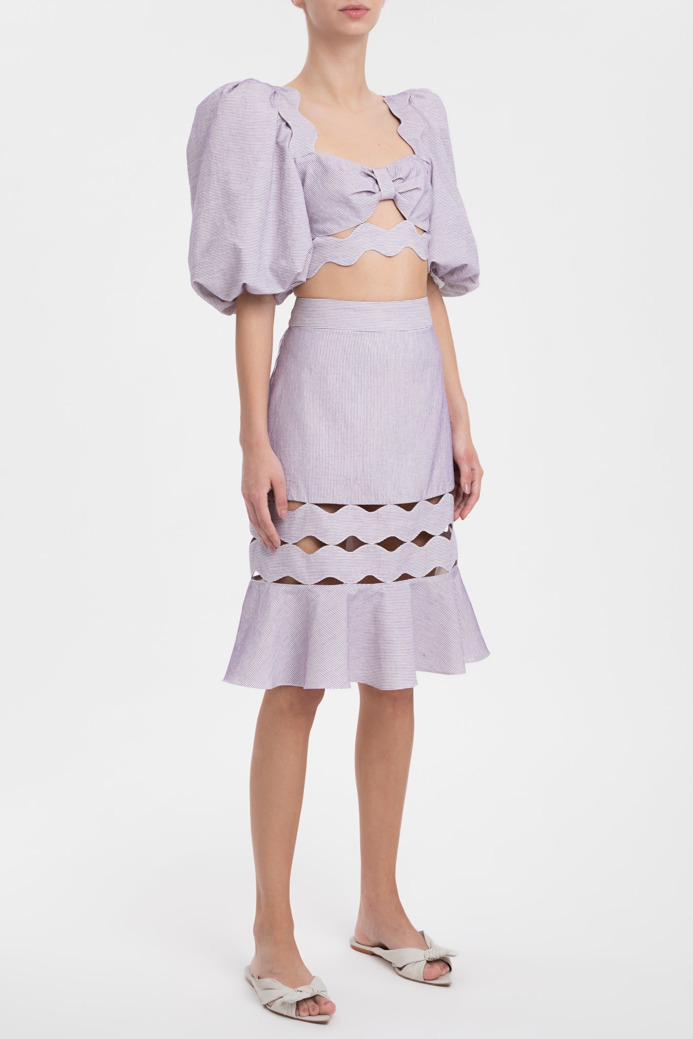 Moves Lilac Puff-Sleeved Cropped Blouse Front 2