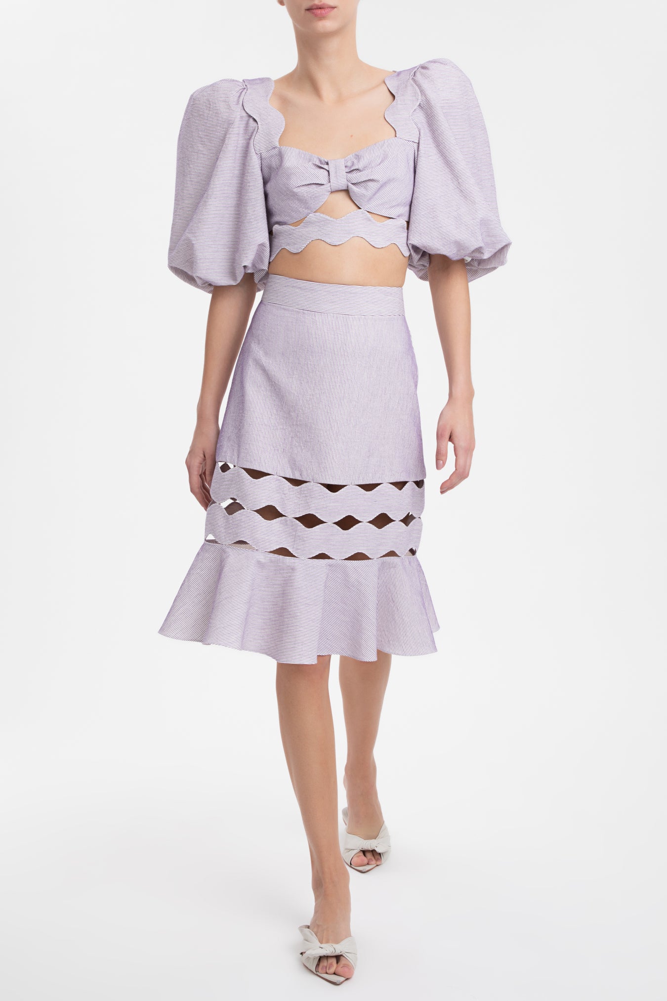 Moves Lilac Puff-Sleeved Cropped Blouse Front