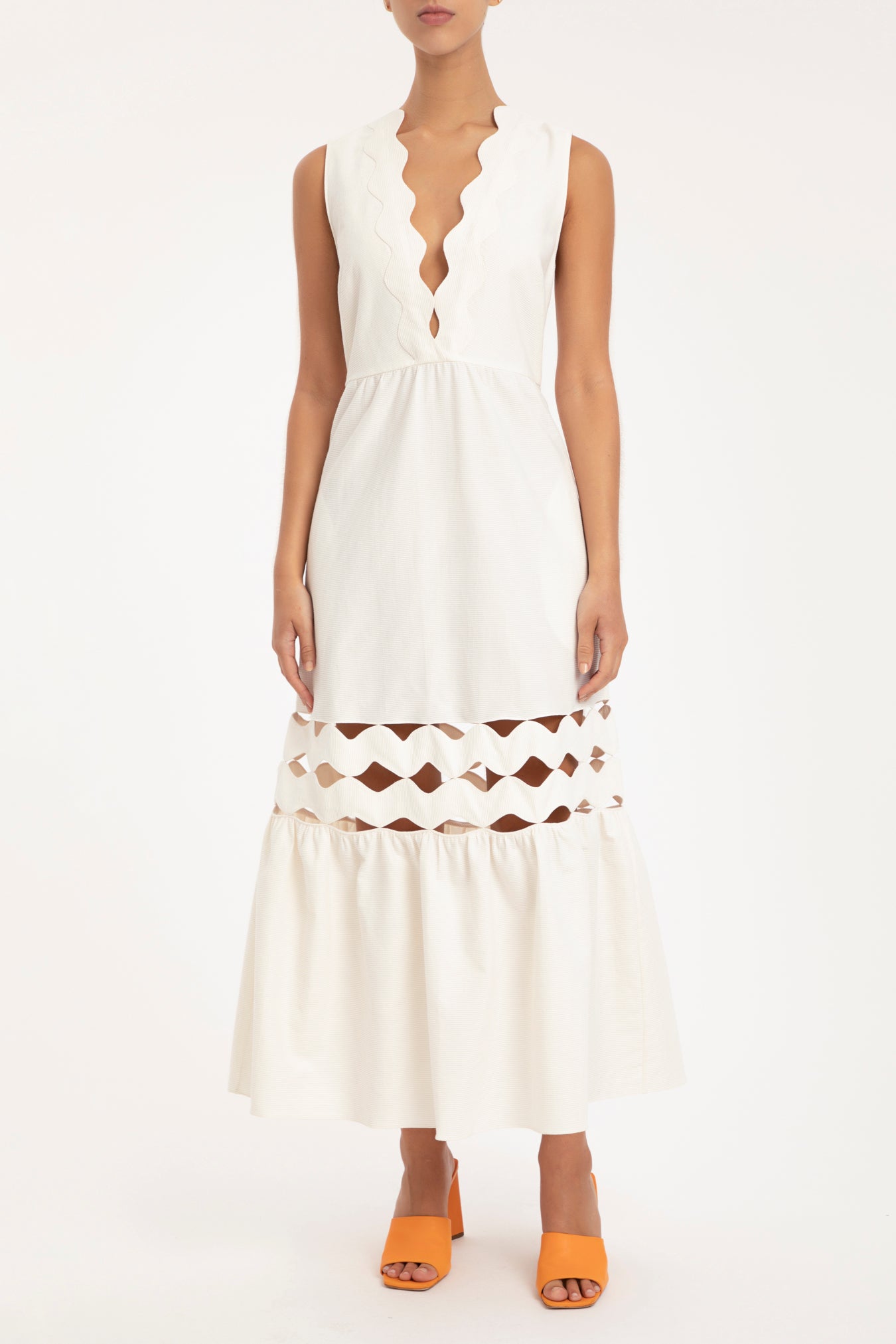 Moves Off White Midi Dress With Straps Front