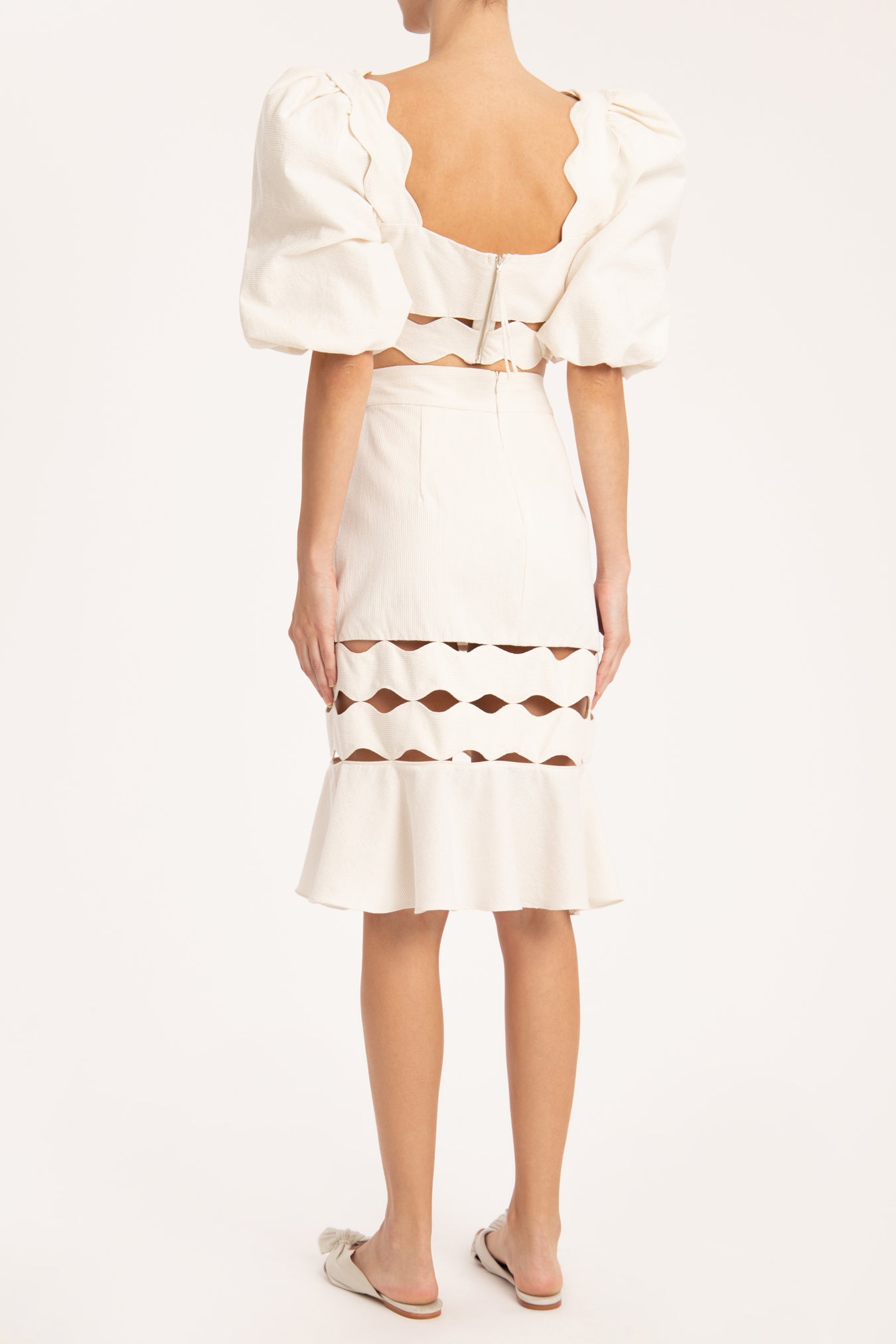 Moves Off White Ruffled Short Skirt Back