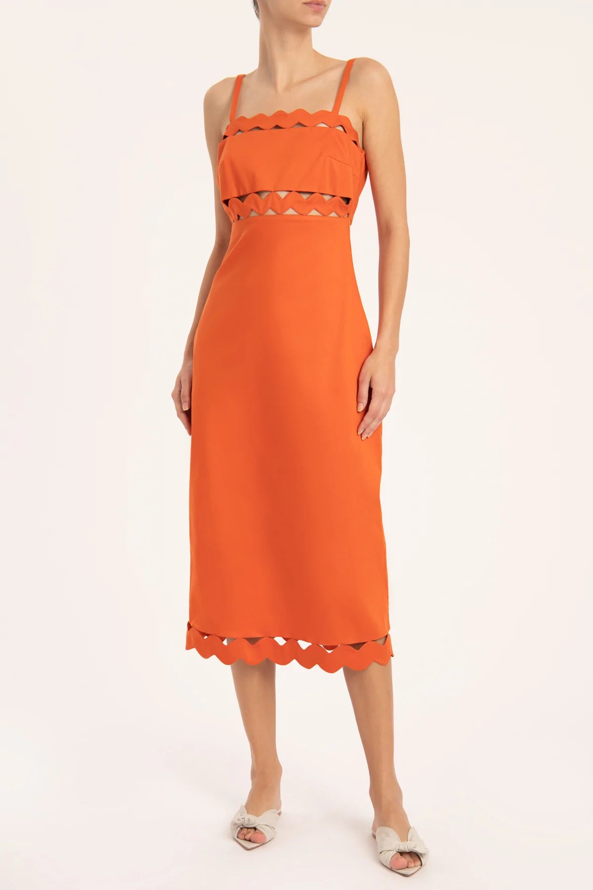 Moves Orange Midi Dress With Straps Front