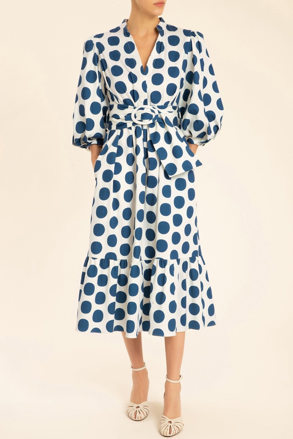 Pois Compose Midi Dress With Belt Front