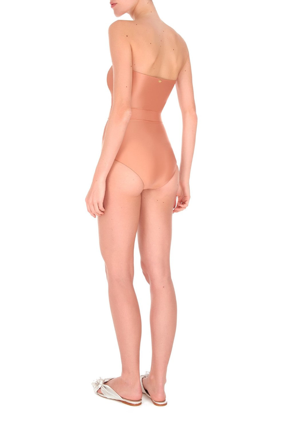 Porto Striped Strapless Swimsuit with Belt Back
