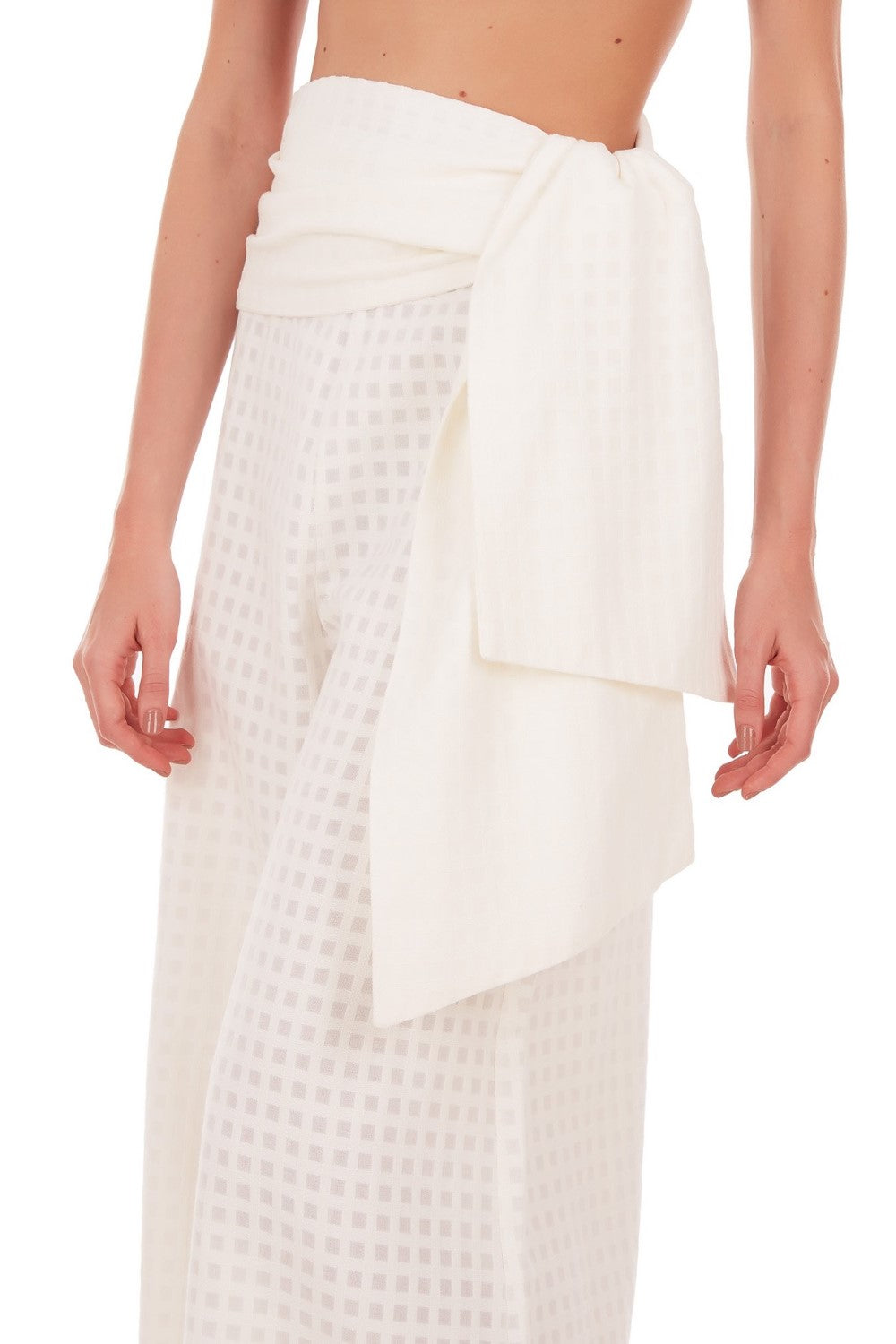 These cotton pants have an extra-long wide leg and can be worn on vacation with a matching shirt and slides for a contemporary outfit