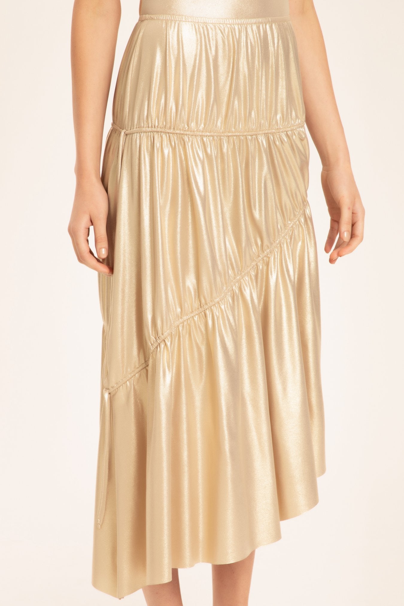 Metallic Frilled Midi Skirt