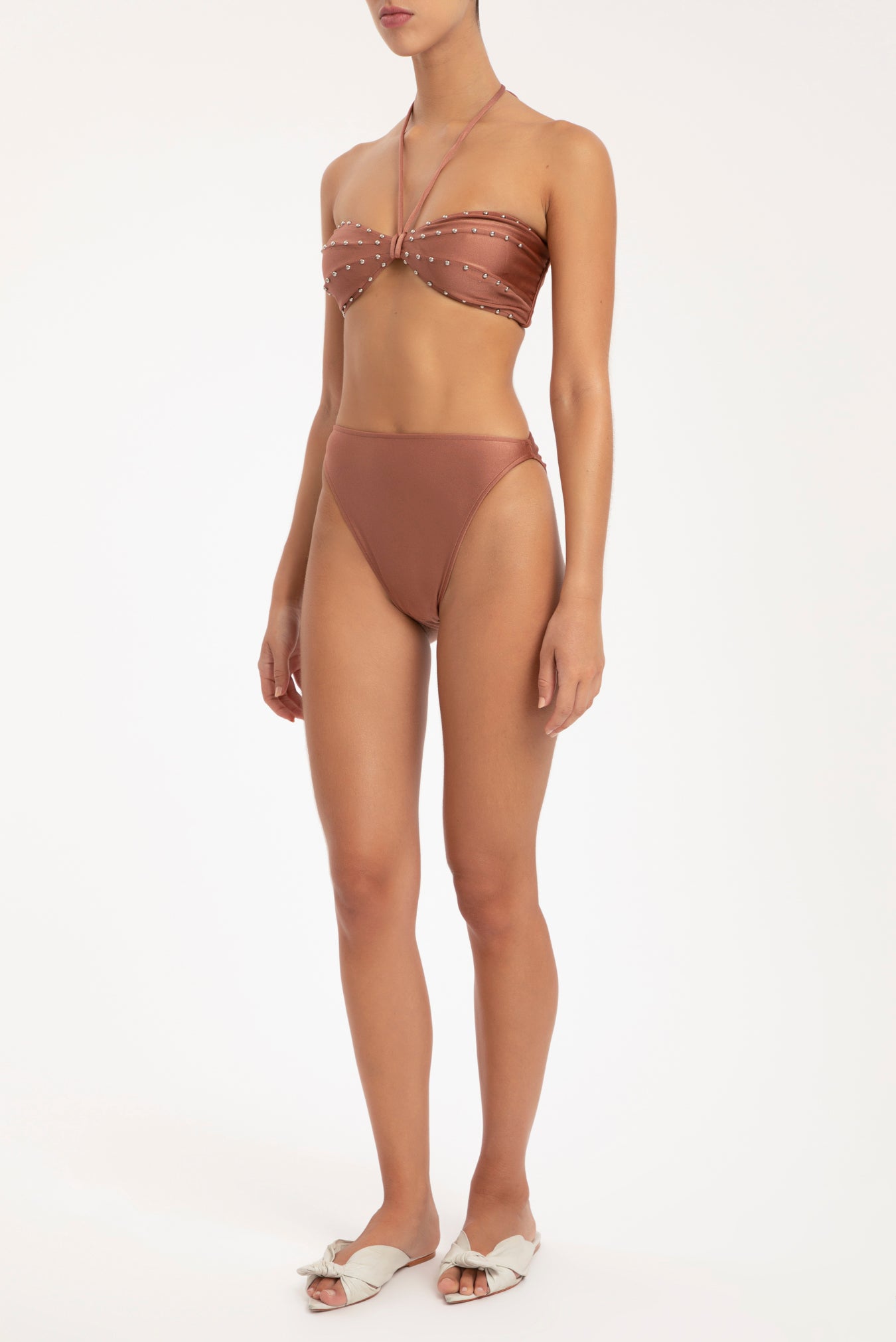 Solid Carre Vintage Brown High-leg Halterneck Bikini Front 2