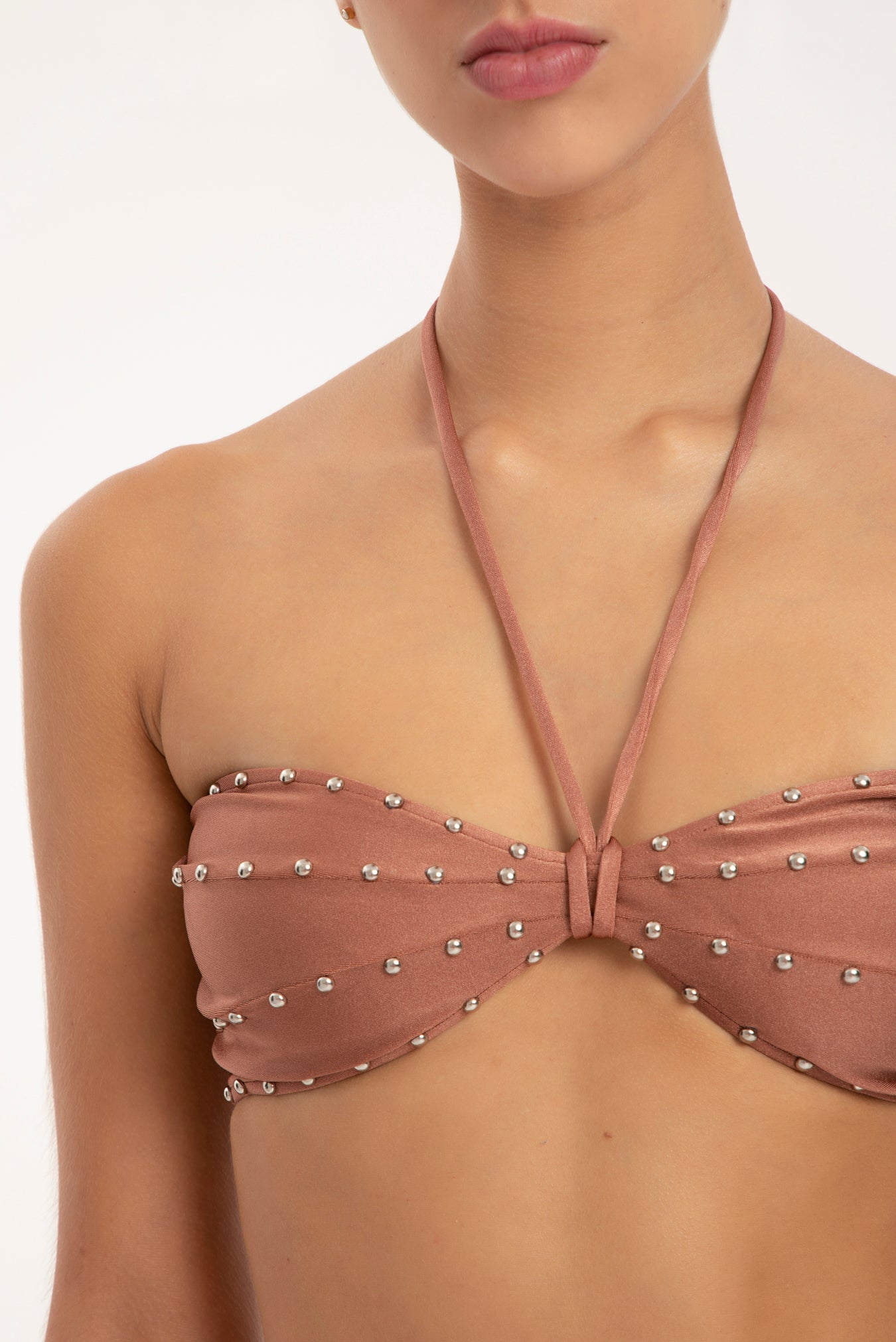 Solid Carre Vintage Brown High-leg Halterneck Bikini Top Detail