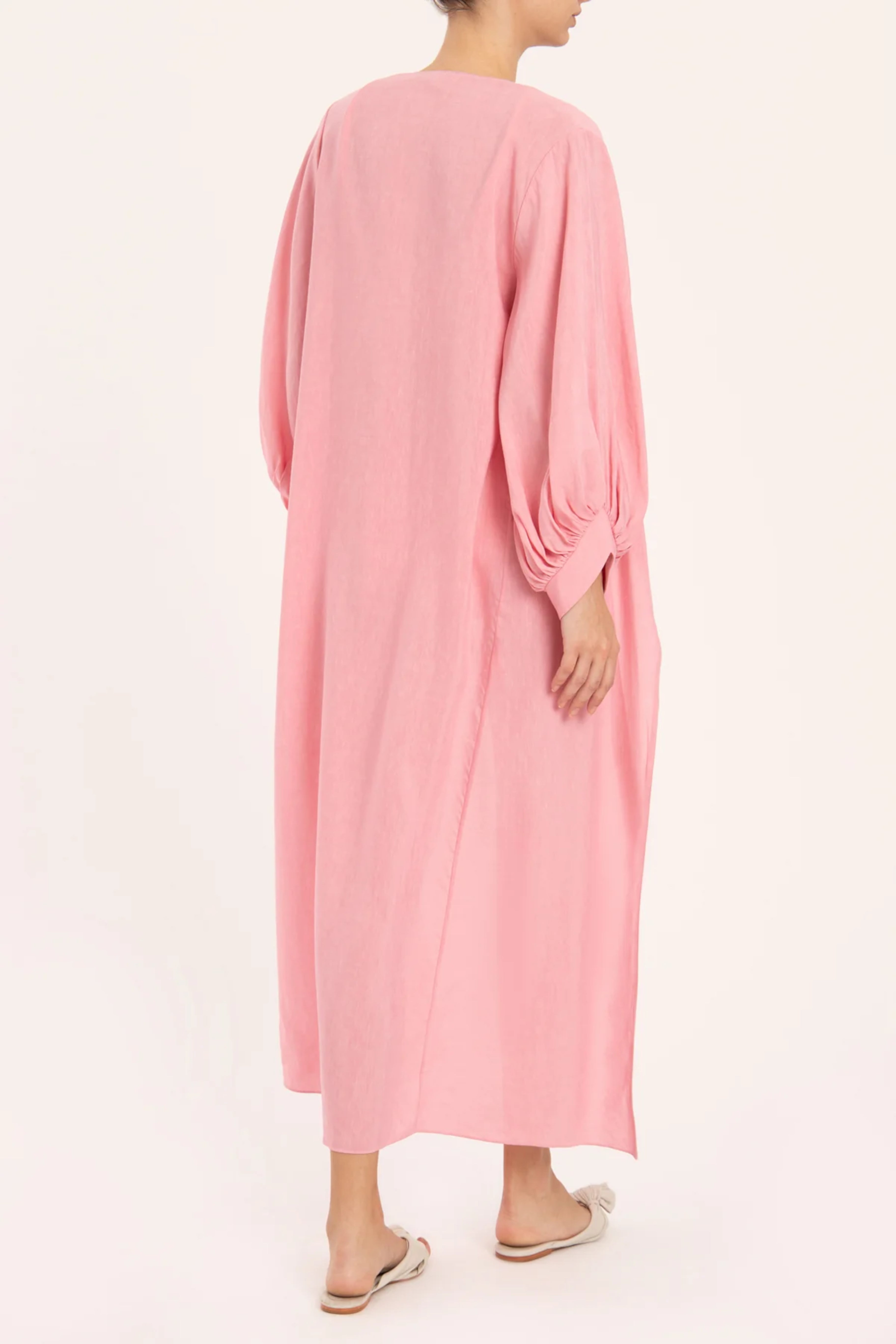 Solid Carre Vintage Pink Long Robe Back