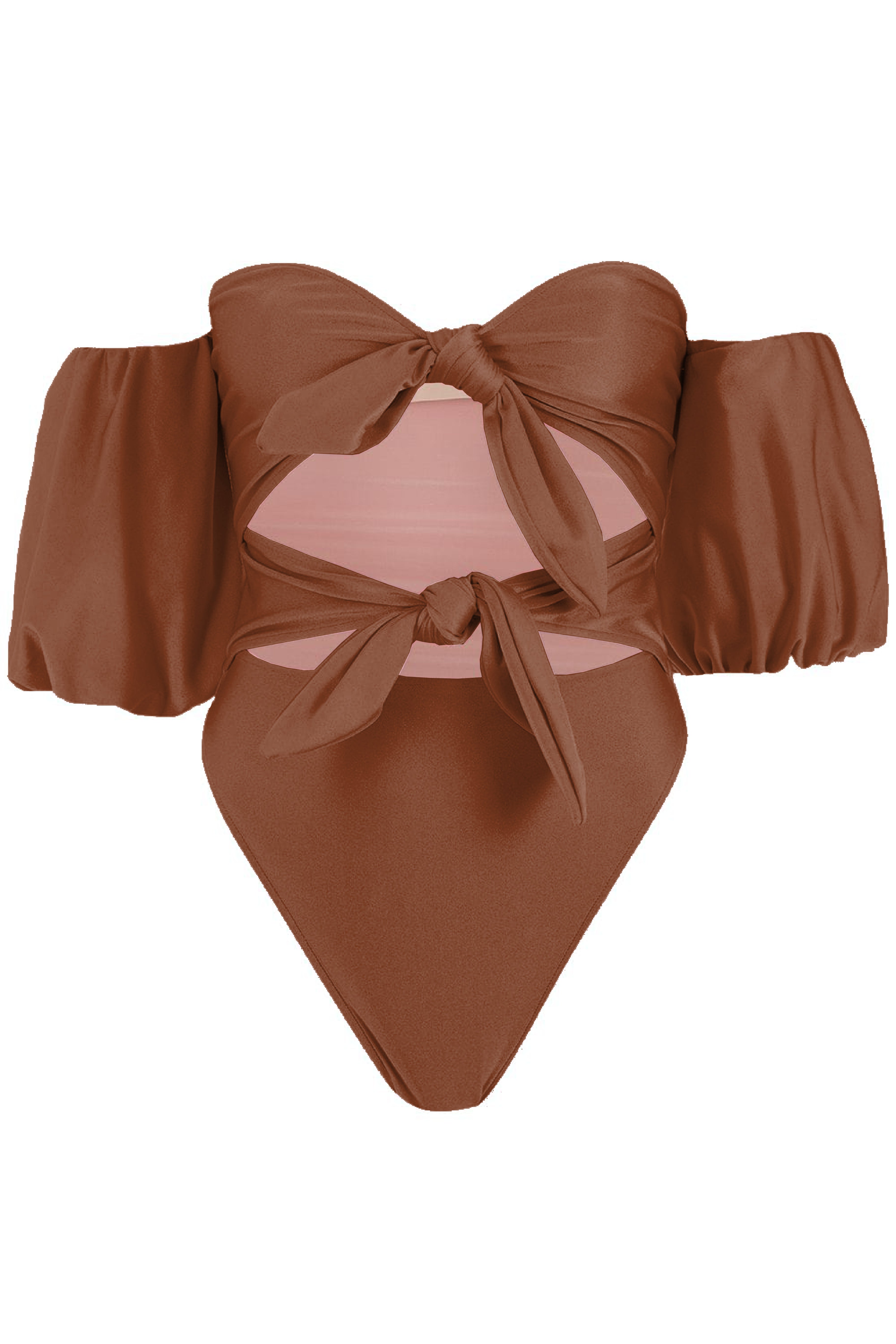 Solid Carre Vintage Puff-Sleeved Swimsuit With Double Knot Product