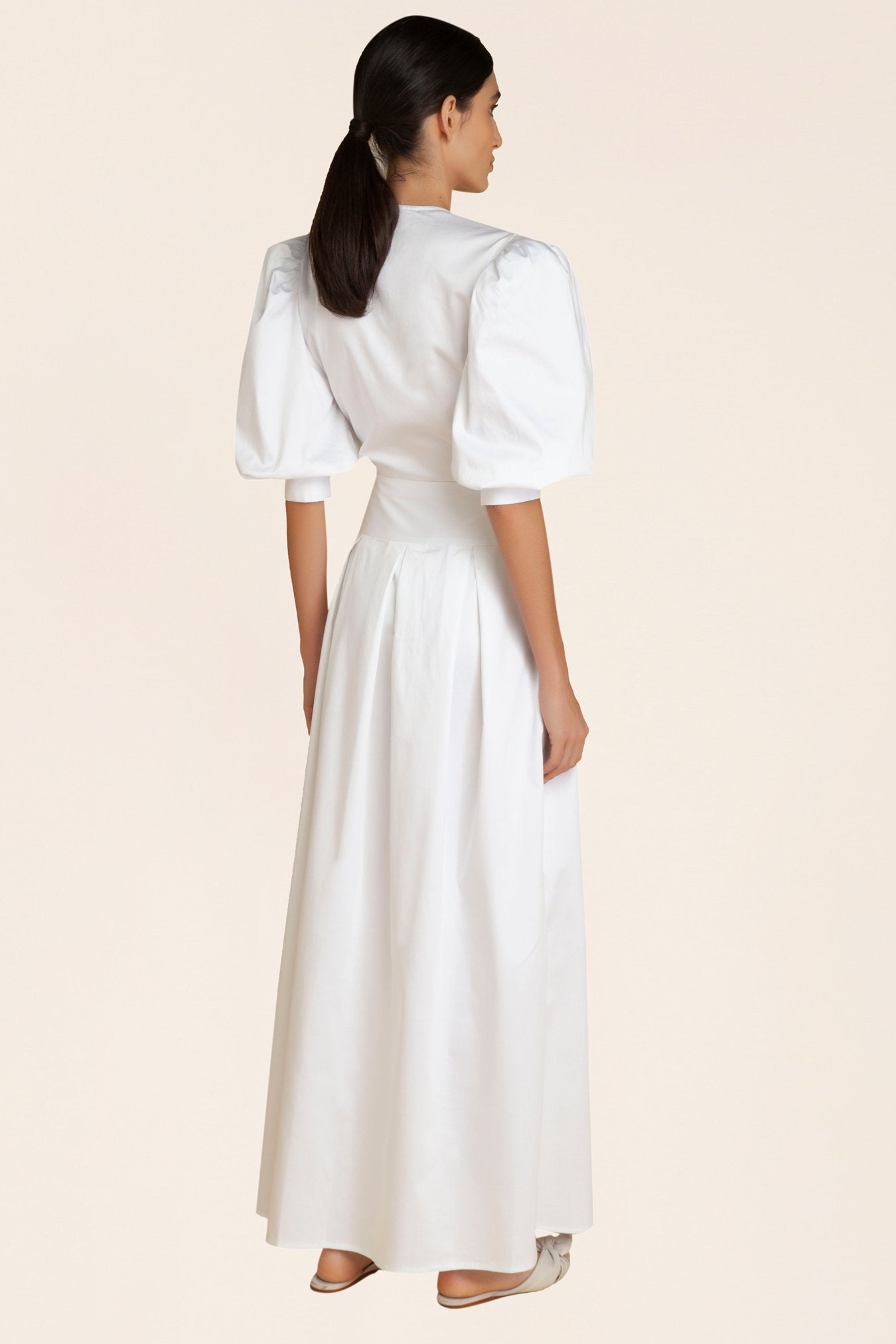 Solid Pleated Long Skirt Back