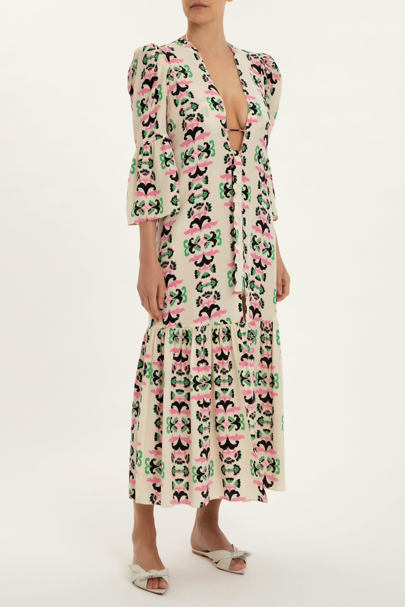 Twisted Flower Midi Robe Front 2