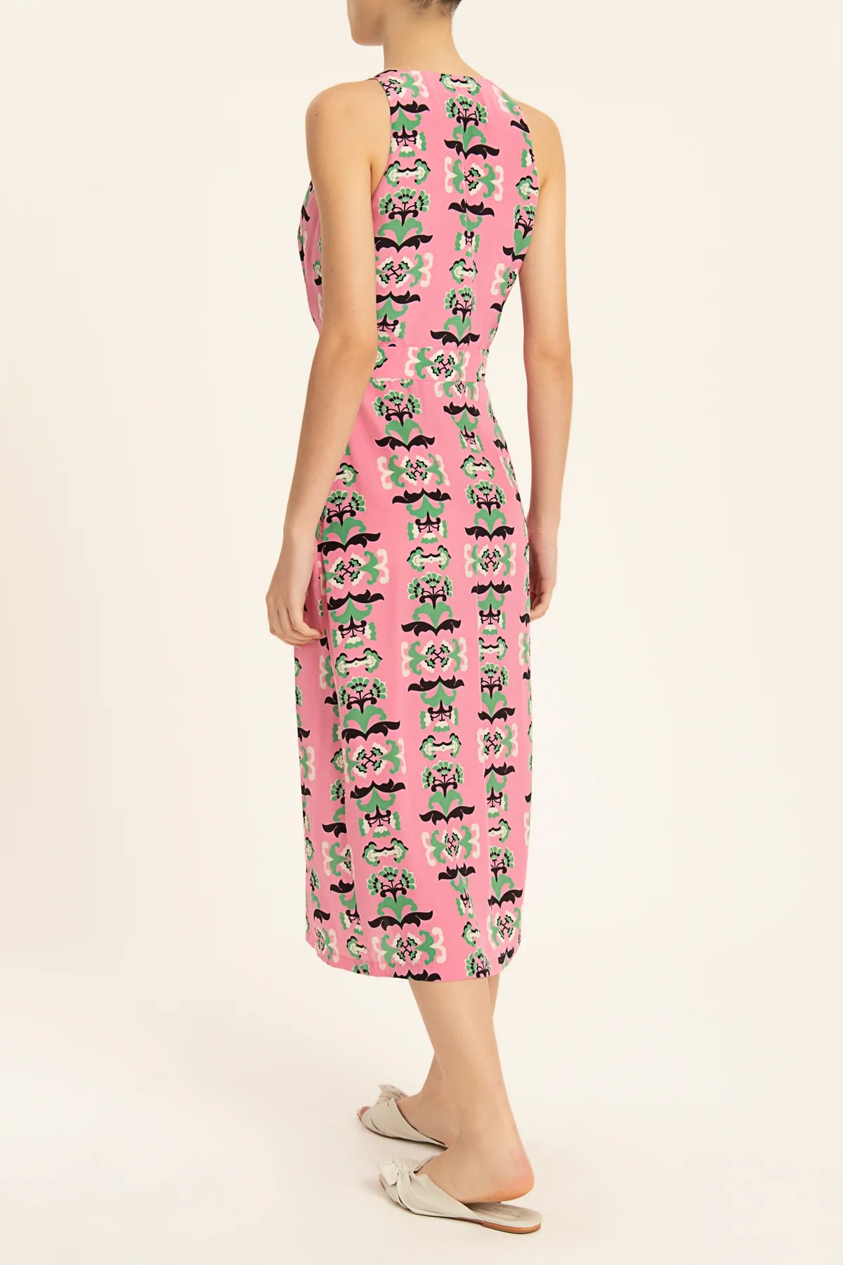 Twisted Flower V-Neck Midi Dress Back