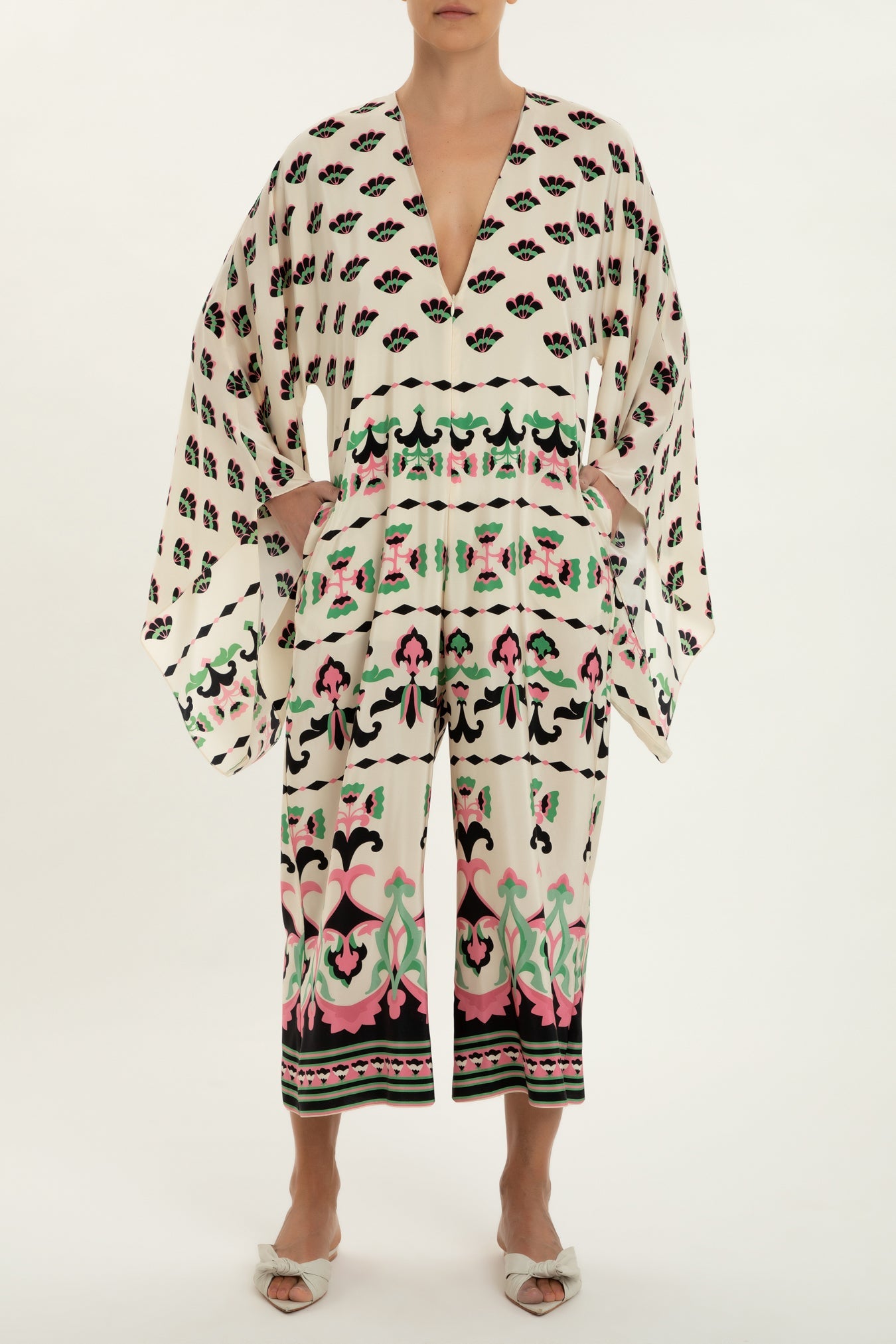Twisted Flower V-neck Jumpsuit Front