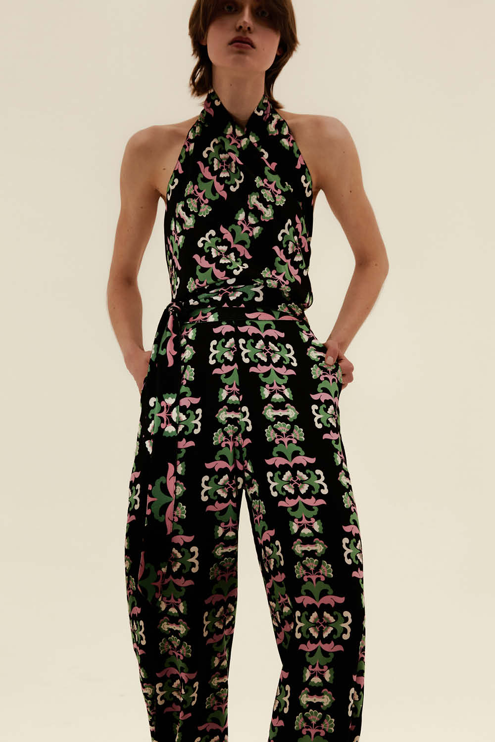 Twisted Flowers Carrot Pants With Matching Shirt