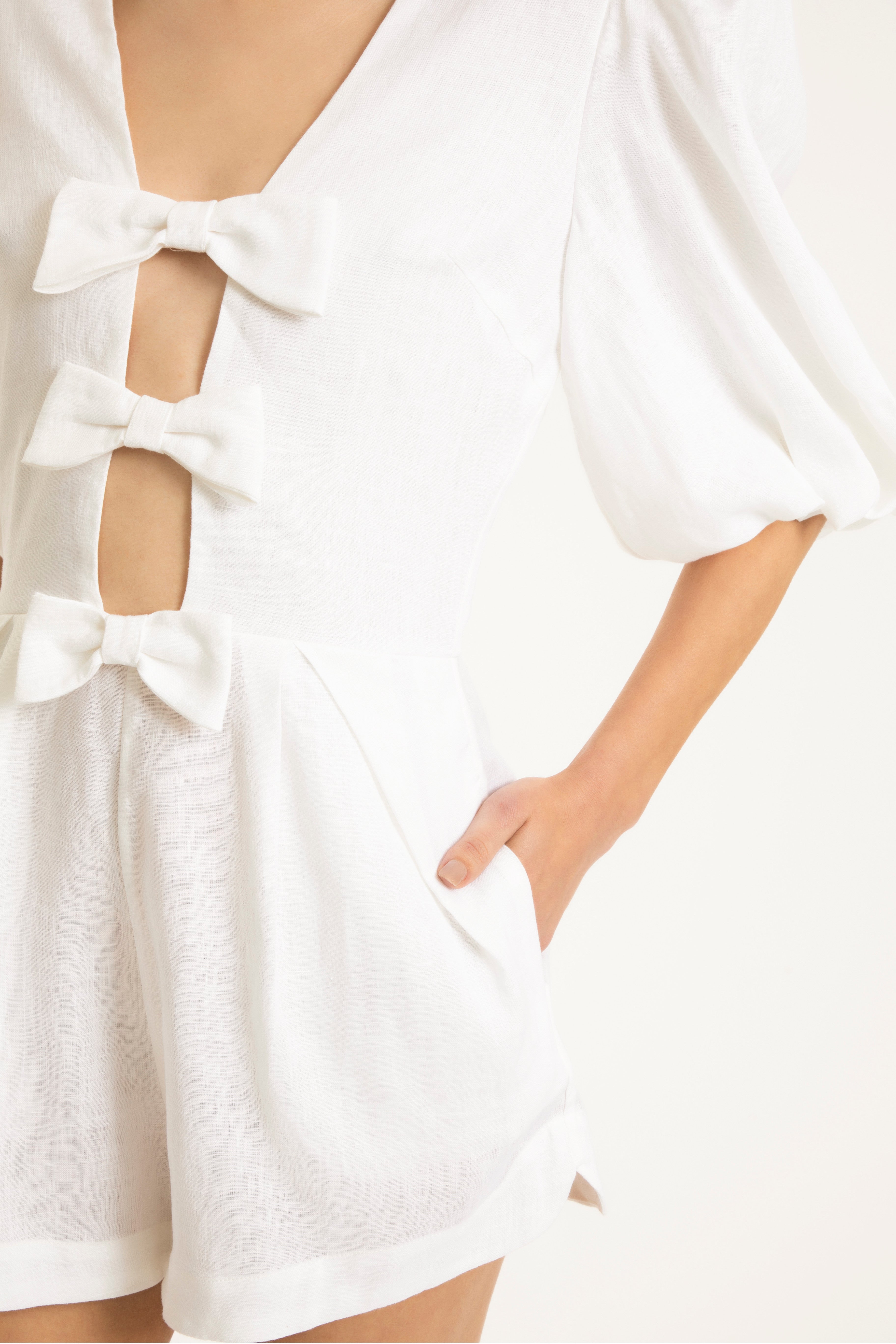 Fantasy Solid Playsuit with Bows