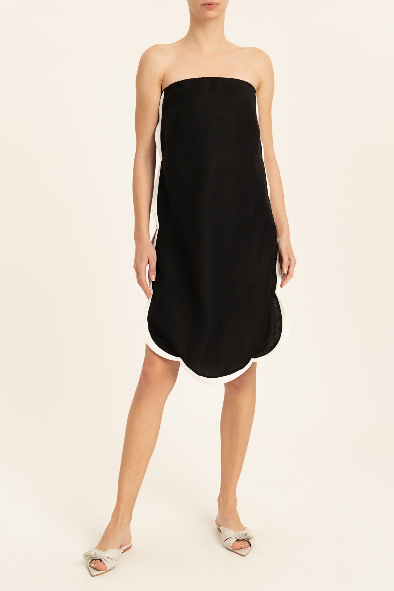 Marcy Linen Strapless Dress - Black, White