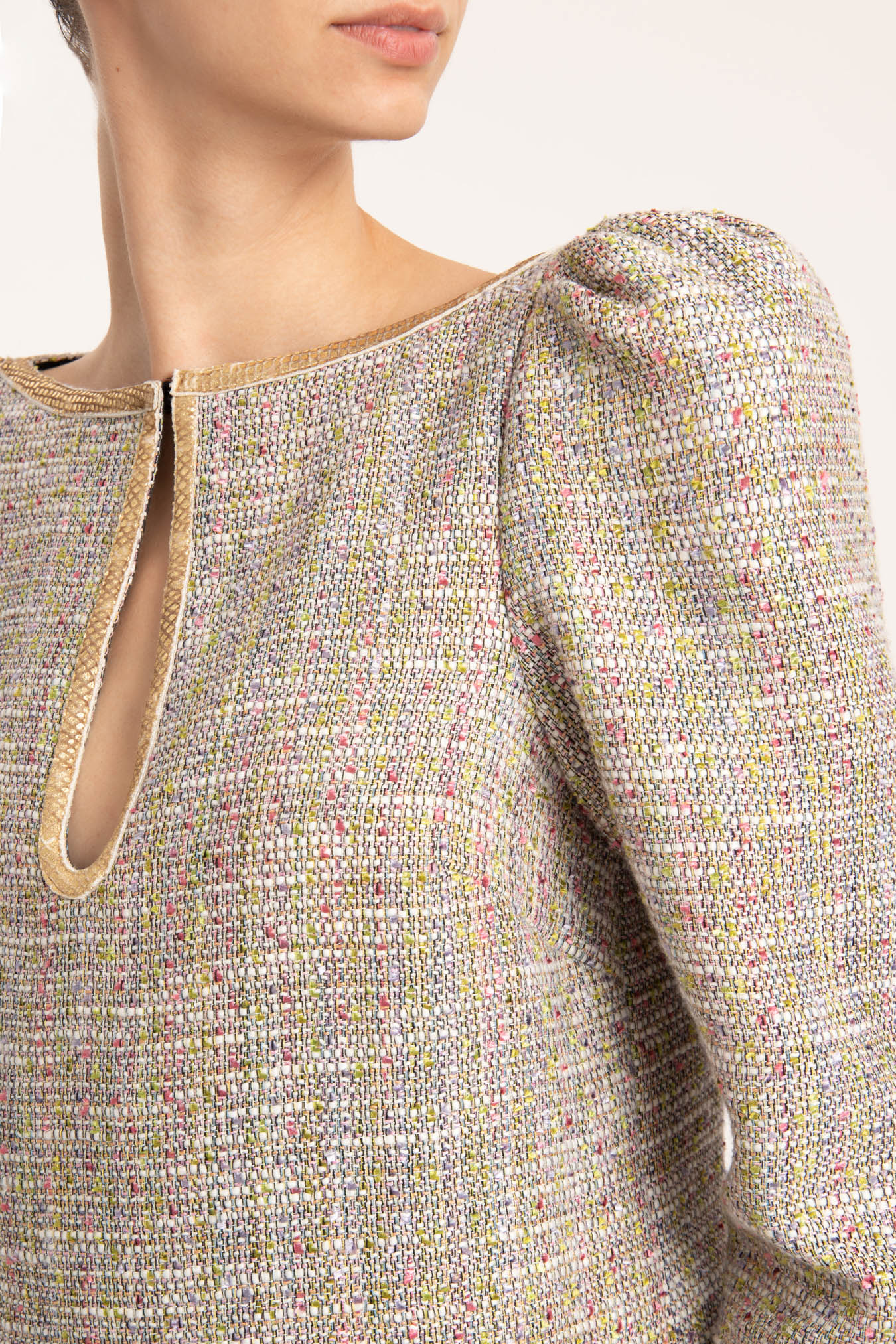 Tweed Long-Sleeved Short Dress