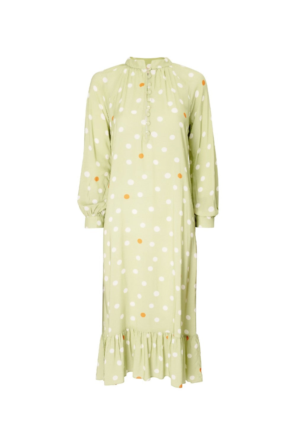 This midi dress is crafted from viscose and cut to a fluid silhouette with a mandarin collar which gives a retro charm to the piece