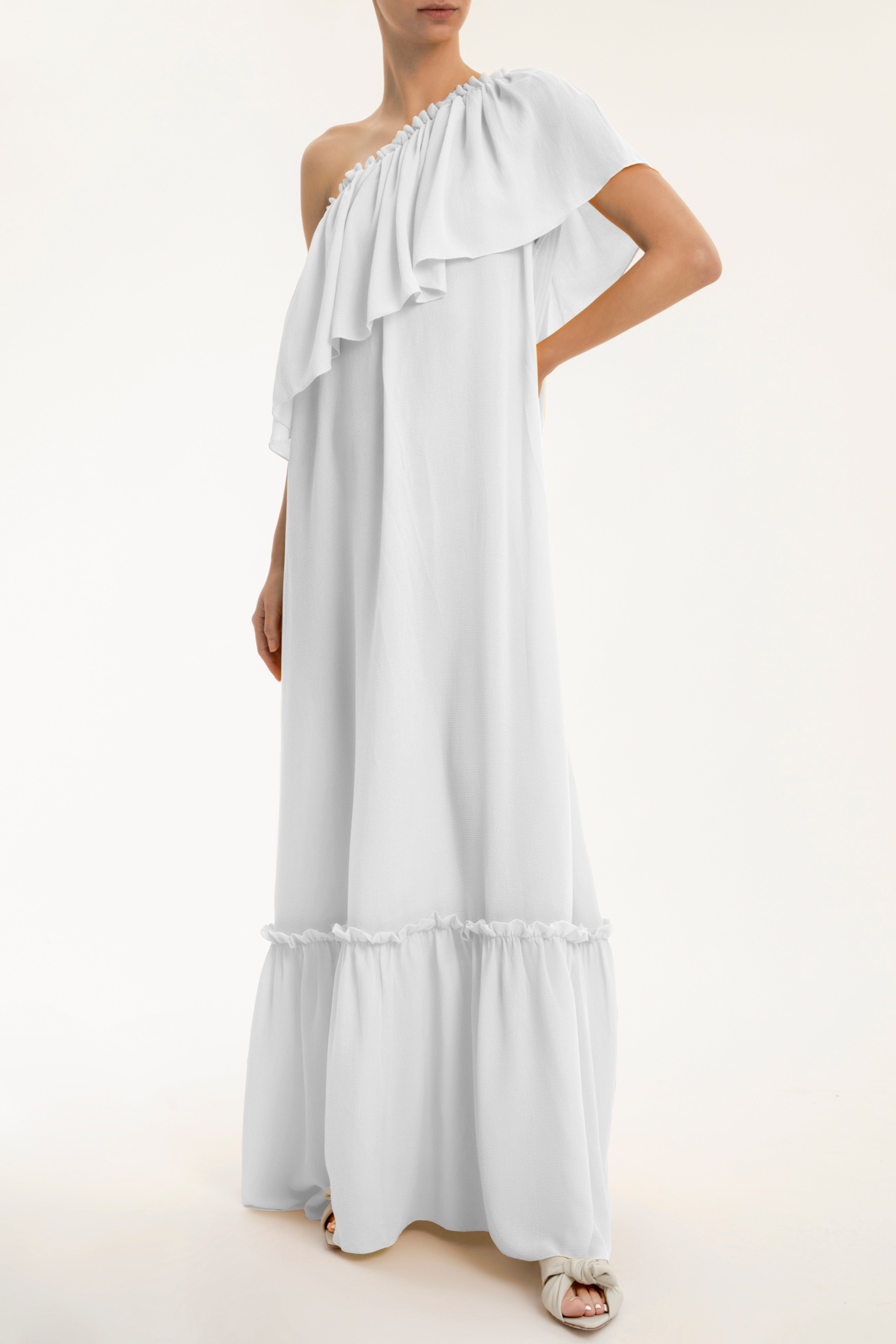 Pineapple One Shoulder Long Dress with Ruffles