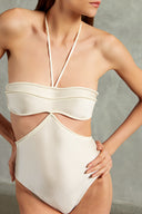 Solid Cut-Out Halterneck Swimsuit