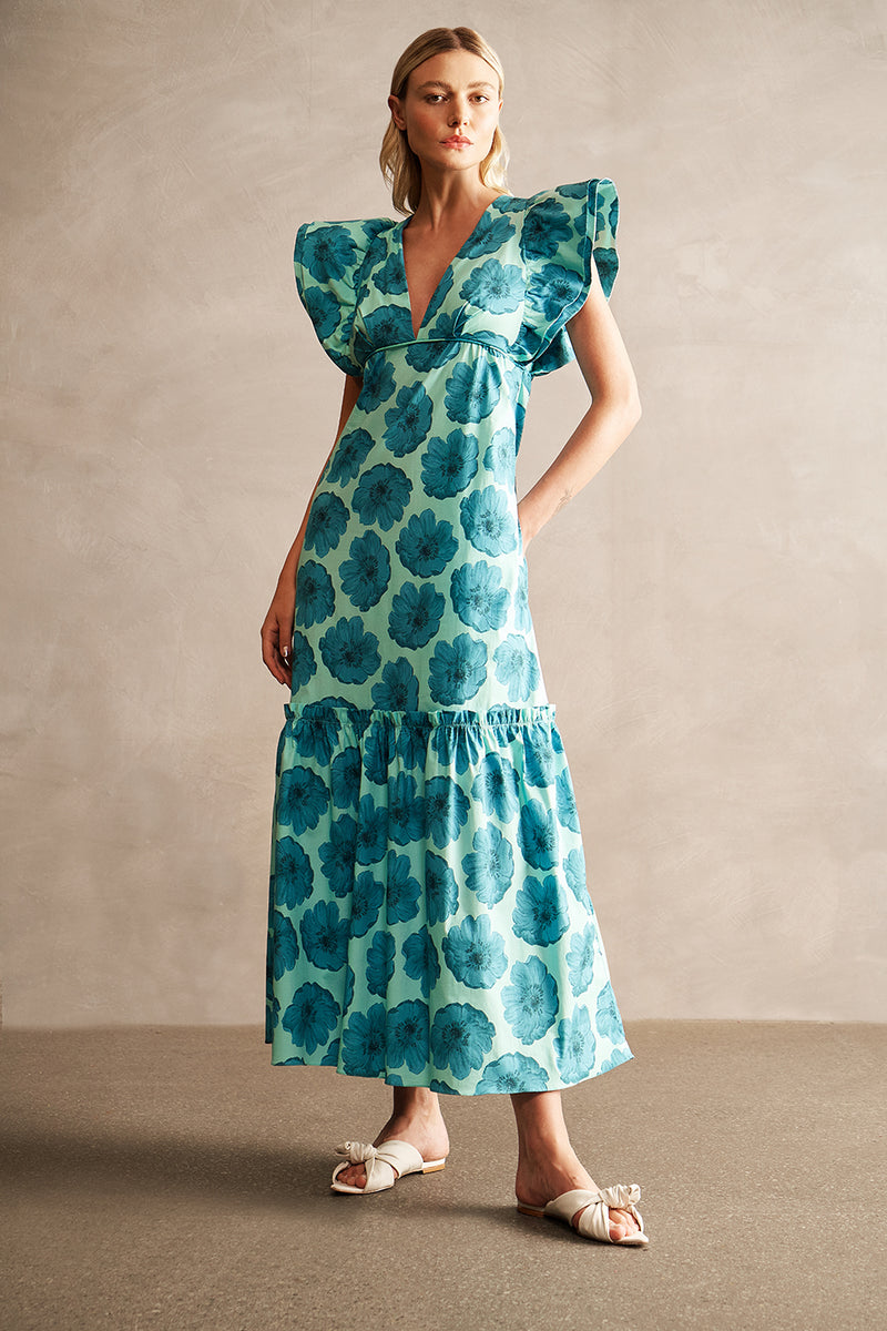 Floral Classic Ruffled Long Dress