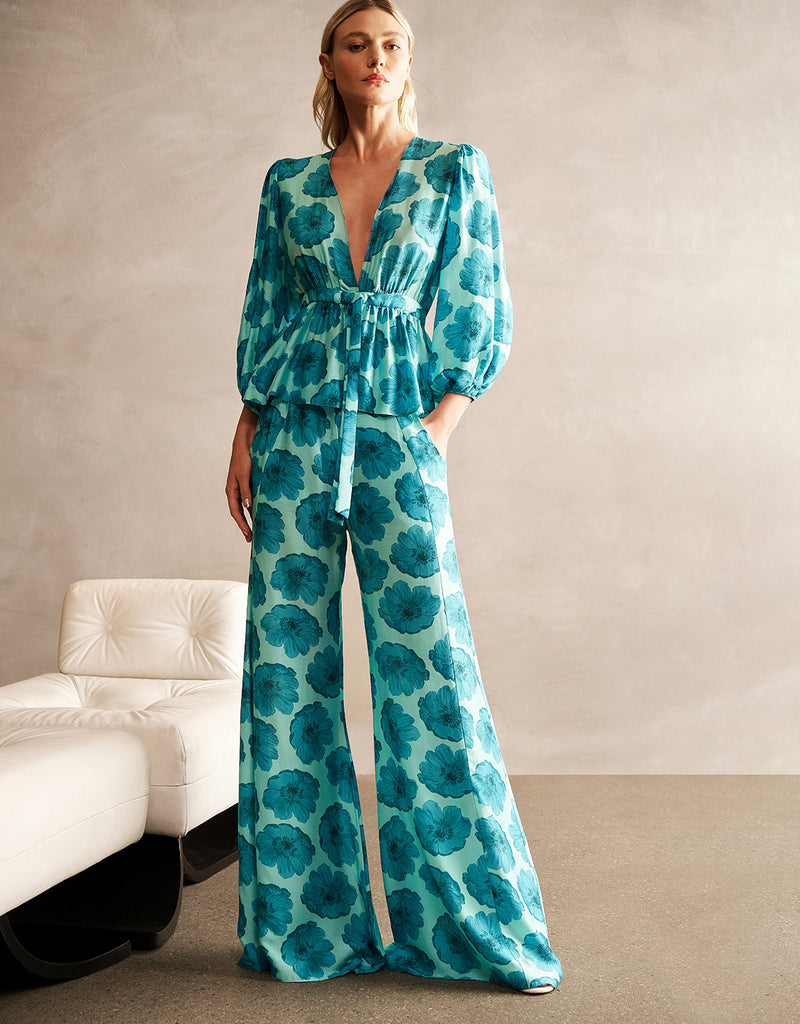 Floral Classic Wide-Leg Pants