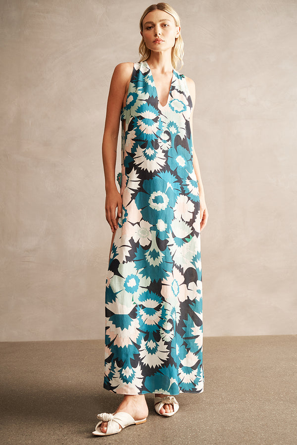 Flower Power V-Neck Long Dress