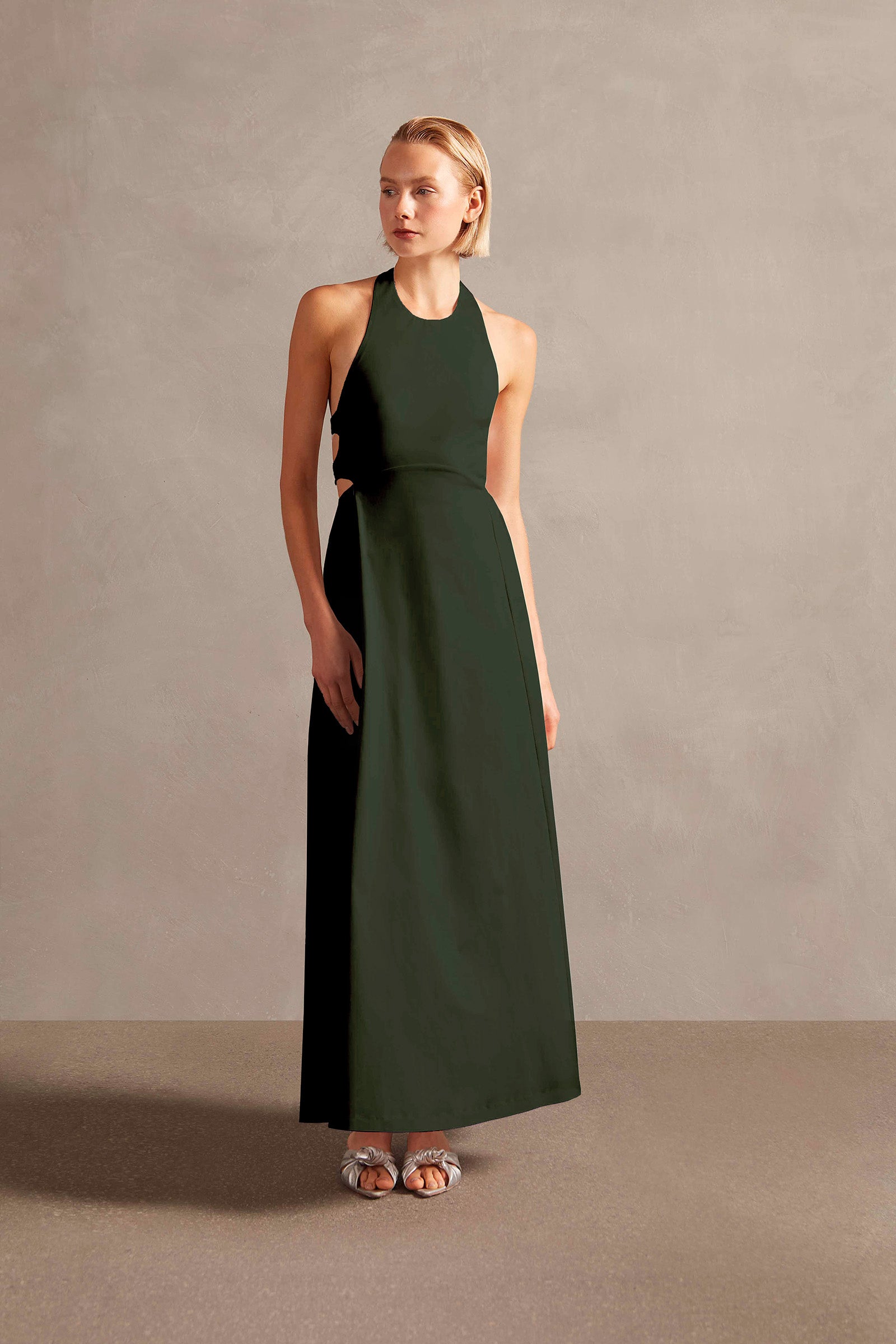 Solid Halter Long Dress