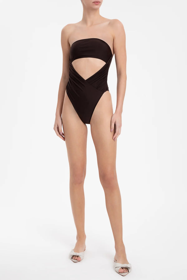 Arisaema Solid High-Leg Strapless Swimsuit Front