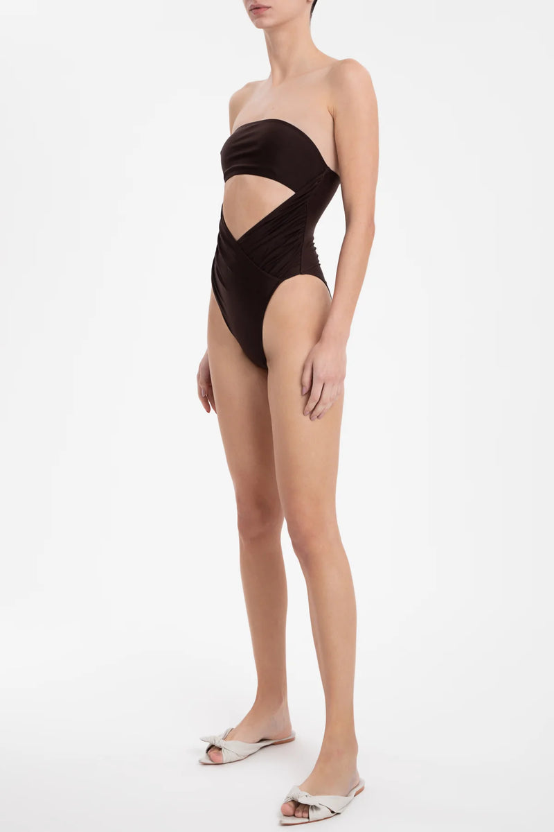 Arisaema Solid High-Leg Strapless Swimsuit Side