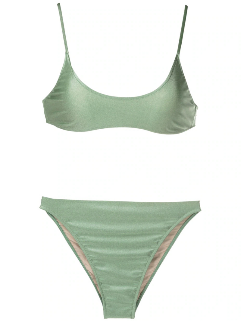 Arisaema Solid High-Leg Straps Bikini Product Croco Green