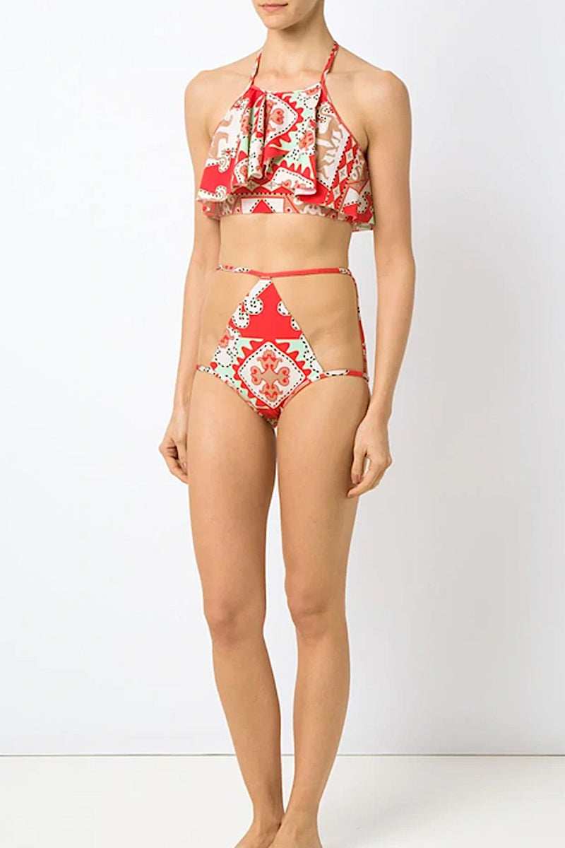 Tapestry Hot Pants Bikini With Tulle