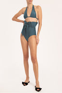 Bain Couture Clochard Blue High-Waisted Bikini Front