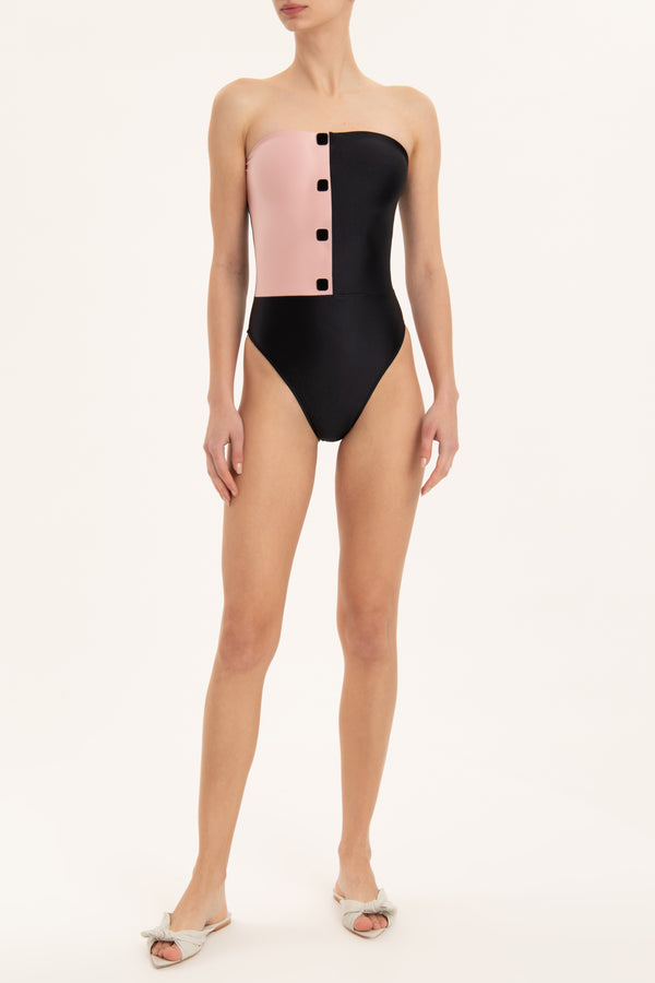 Bicolor Strapless Swimsuit Front